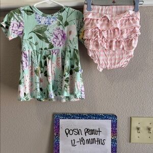 Posh Peanut Mint Floral Dress and Pink Ruffled Bloomers